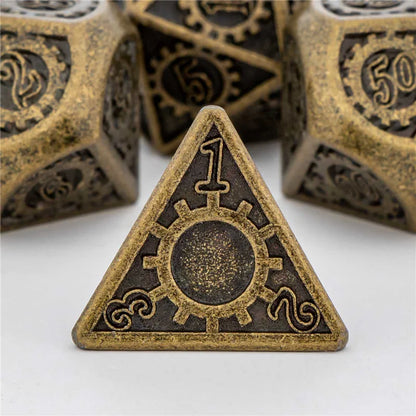 OUKELANWO DND Metal Dice Set D&amp;D pour Dungeon and Dragon, jeu de rôle RPG polyédrique doré D et D Dice D20 D12 D10 D8 D6 D4