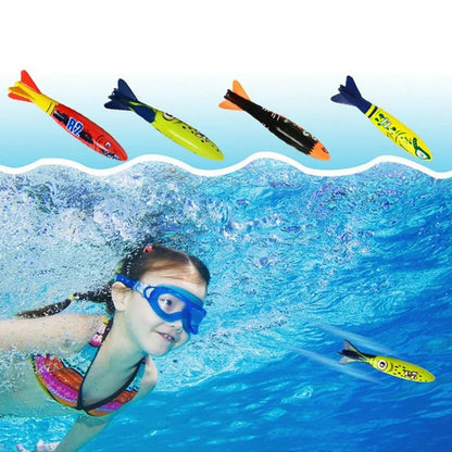 4 piezas de torpedos de buceo para piscina subacuática, juguetes para jugar en el agua, herramienta de entrenamiento deportivo al aire libre para bebés y niños, juguete de natación