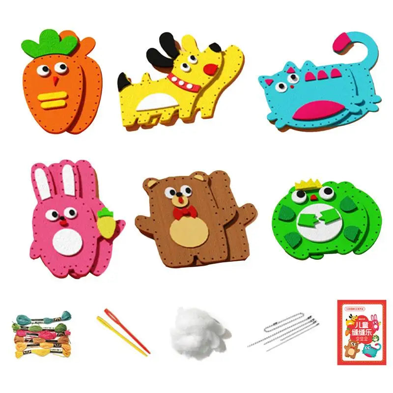 6pcs/lot Handcraft Toys Felt Stuffed Animal Dolls Sewing Set Handmade Keychain Ornaments for Children Educational Sewing Toys