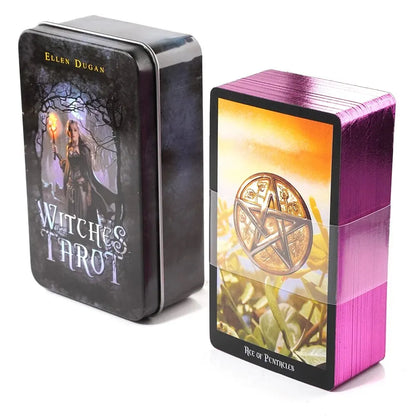 Baraja de Tarot de las Brujas Tarot para Principiantes en una Caja de Metal de Lata 78 Cartas de Alta Calidad con Borde Dorado Libro de Papel Rider Tarot