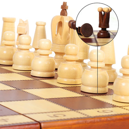 13-Inch Portable Folding Chess Set - Handcrafted Intricate Wooden Pieces, Perfect for Adults and Beginners