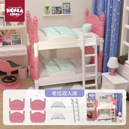 Koala 1/12 Dollhouse Bunk Beds Miniature Bedroom Furniture Ornament Mini Double Bed Dollhouse Create A Miniature Dream Bedroom