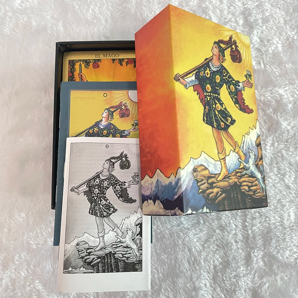 Baraja de tarot en español e inglés, con guía en papel, cartas de tarot para principiantes, juguetes de adivinación, tarot de lámina dorada