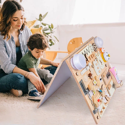 Accesorios para tableros de actividades, piezas de juguetes para hacer uno mismo, juguetes de madera, cerraduras de metal, hebillas de cuero, juegos educativos Montessori, desarrollo intelectual