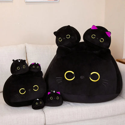 Coussin rond en peluche pour chat noir de grande taille 10-40 cm, jouets de couchage, poupées d'animaux en peluche, cadeau d'anniversaire pour enfants