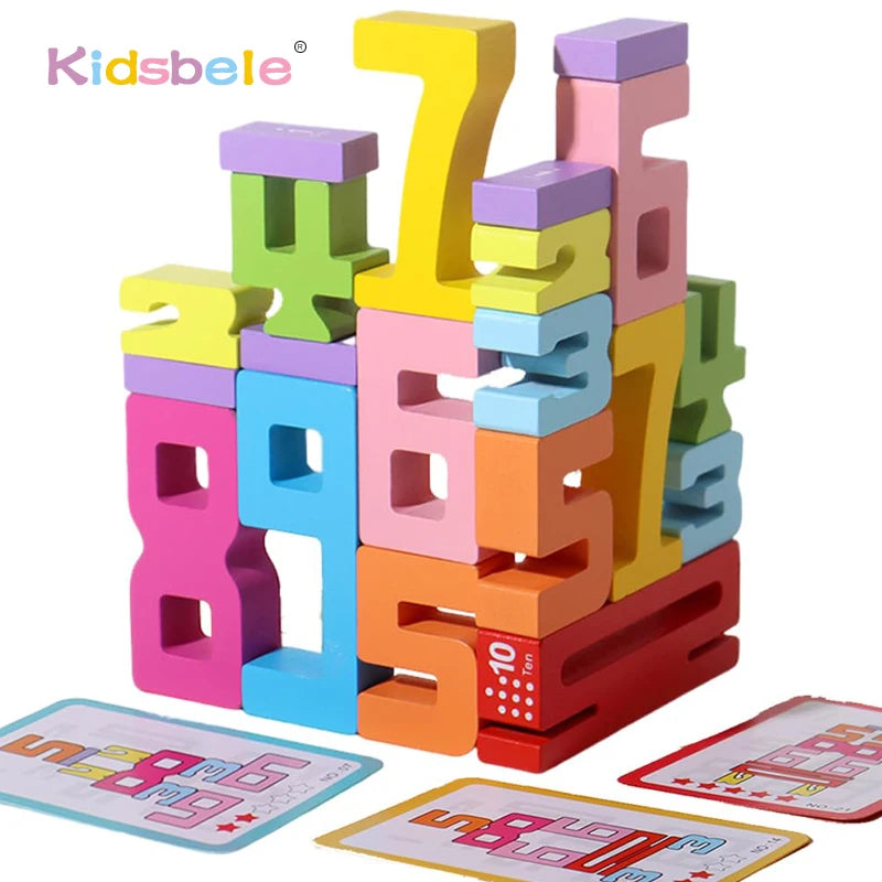 Number Blocks Montessori Wooden Toys For Kids Number 1-10 Stacking Toys For Toddlers Learning Toys Preschool Activities STEM Toy