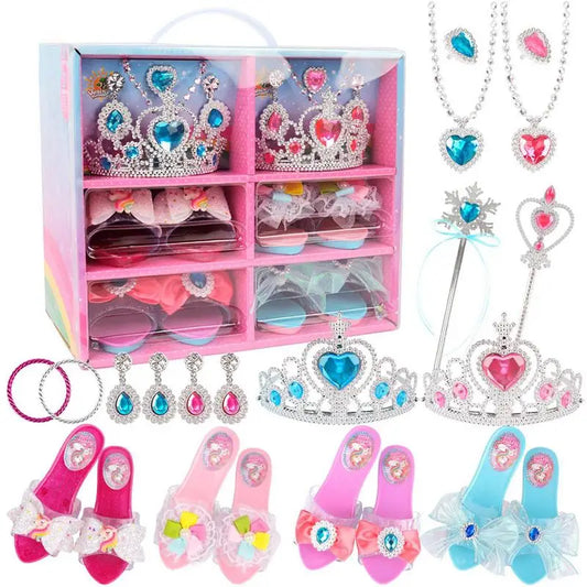 2024 nouveaux jouets de jeu de simulation de bijoux ensemble d'accessoires de princesse pour les tout-petits filles habillent des chaussures jouets couronne collier anneau jouet de maquillage