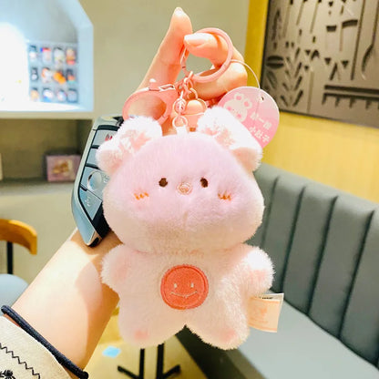 New Kawaii Plush Bunny Bear Toy Keychain Cute Stuffed Plush Keyring Rabbit Bear Doll Keychain Backpack Pendant Ornaments