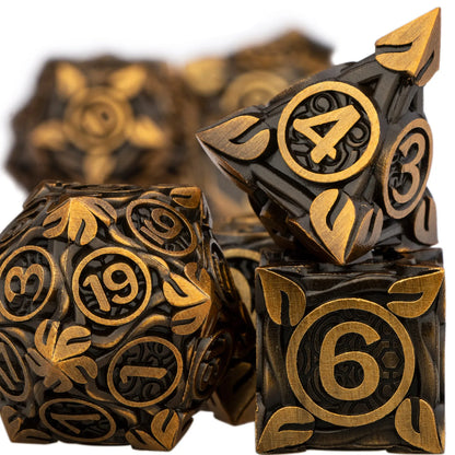 DND Metal Ancient Gold RPG Polyédrique pour jeux de rôle sur table Dungeon and Dragon D et D Dice Set D20 D12 D10 D8 D6 D4