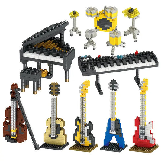 Blocs de construction d'instruments de musique MOC Série musicale Mini piano guitare en plastique Assemblage de bricolage Micro briques Jouet éducatif pour enfants