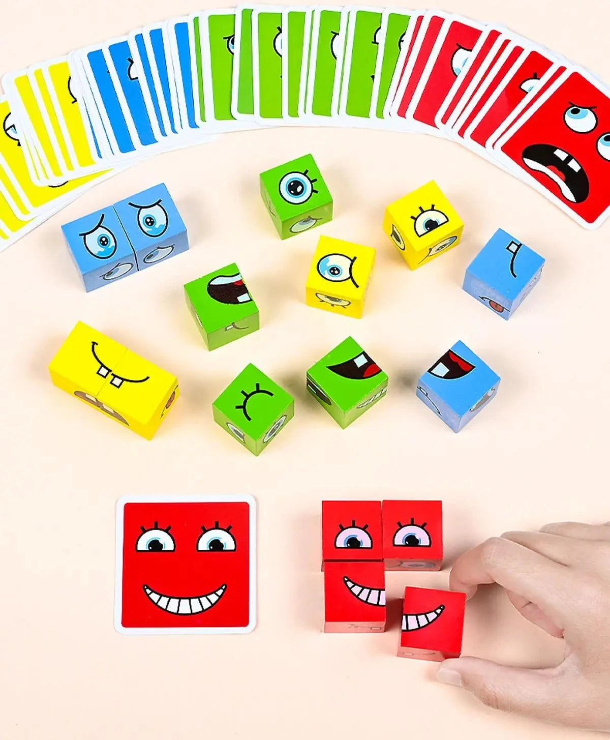 Kids Emotions Expression Game Wooden Cube Face Changing Board Cartoon Puzzle Toy Montessori Thinking Challenge Games