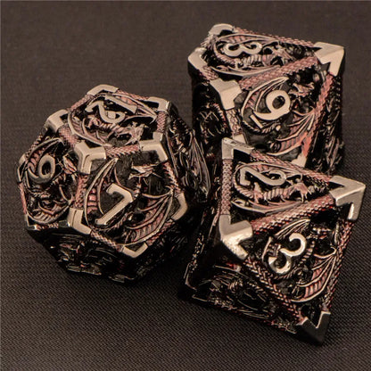 OUKELANWO DND Metal Hollow Dice Set D&amp;D, dés de jeu de rôle polyédriques, dés de donjon et de dragon D et D D20 D12 D10 D8 D6 D4