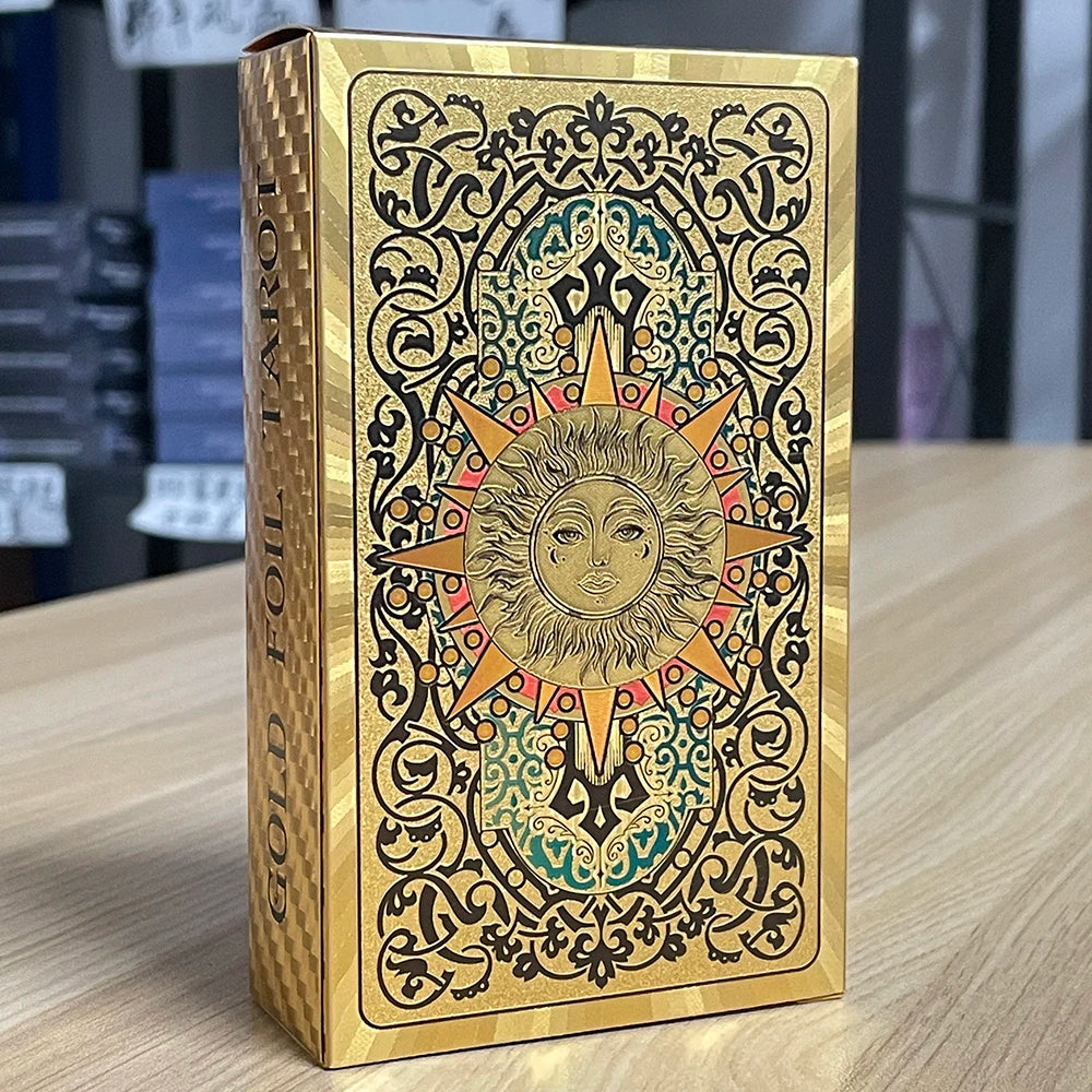 Cartes de Tarot d'Or 12x7cm Anglais Classique avec Mots-clés pour Débutants avec Guide Jeu de Cartes Imperméable de Haute Qualité