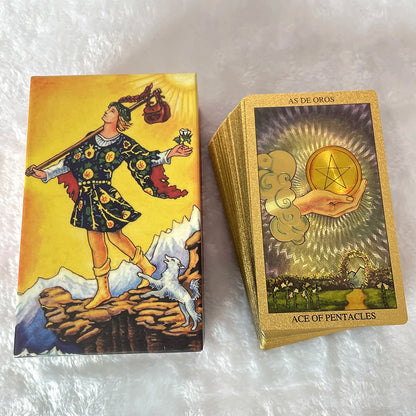 Baraja de tarot en español e inglés, guía en español e inglés, cartas de tarot para principiantes, juguetes de adivinación, tarot de lámina dorada