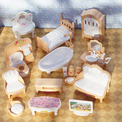 24 piezas de muebles de casa de muñecas en miniatura de estilo marrón, accesorios de juguete para niños, lindas cosas de cocina rosa kawaii para regalos de niña