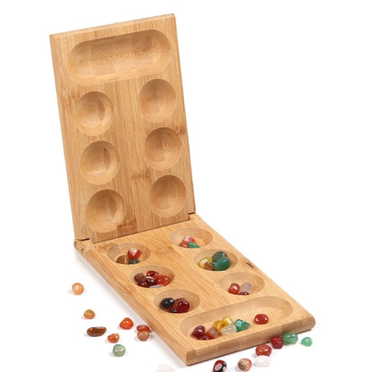 Juego de mesa Mancala con piedras de colores, tablero de madera plegable, juego de ajedrez R9JD