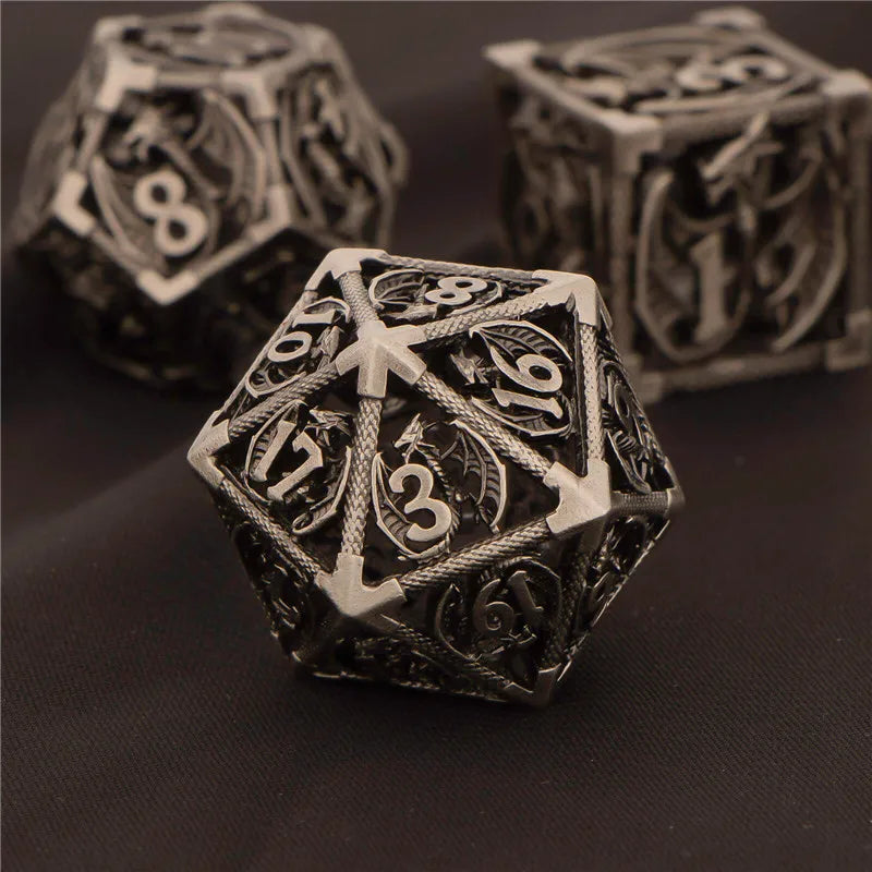 OUKELANWO DND Metal Hollow Dice Set D&amp;D, dés de jeu de rôle polyédriques, dés de donjon et de dragon D et D D20 D12 D10 D8 D6 D4