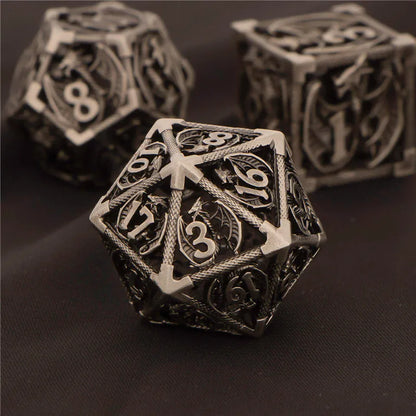 OUKELANWO DND Metal Hollow Dice Set D&amp;D, dés de jeu de rôle polyédriques, dés de donjon et de dragon D et D D20 D12 D10 D8 D6 D4