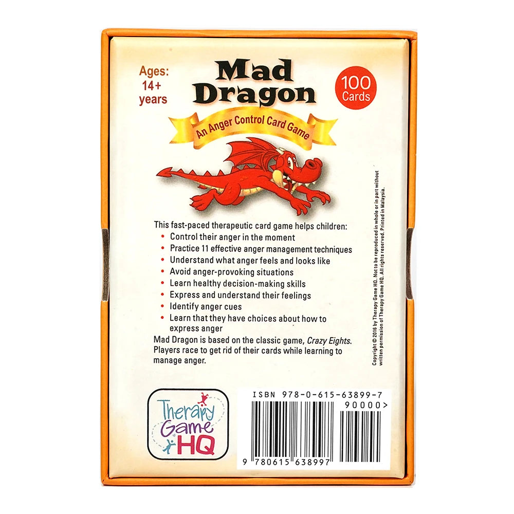 Jeu de cartes Mad Dragon, un jeu de cartes de contrôle de la colère, jeu de société thérapeutique amusant pour enseigner le contrôle de la colère, 100 cartes