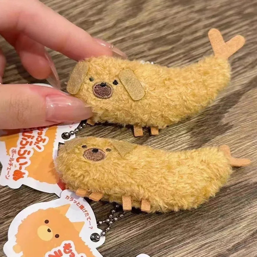 Fried Crayfish Puppy Plush Toy Funny Dog Pendant Soft Stuffed Doll Keychain Backpack Car Bag Key Ring Decor Kid Gift