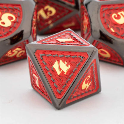 Juego de dados KERWELLSI DND D&amp;D Dungeon and Dragon, dados de metal poliédricos hechos a mano en rojo para juegos de rol RPG D20 D12 D10 D8 D6 D4