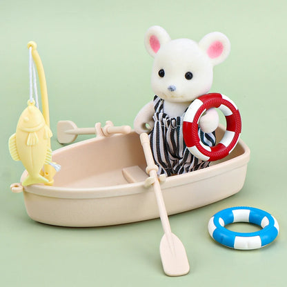 1:12 Maison de poupée Koala Miniature Meubles Simulation Bateau en Bois Pêche Décoration Micro Modèle Fille Playhouse Cadeau d'Anniversaire Jouets