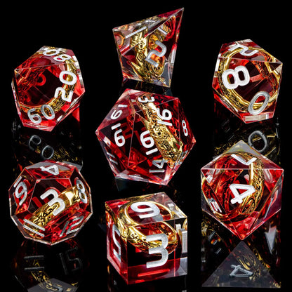 Dnd Ring & Liquid Flow Eye Sharp Edge Resin Dice Set D&D Dungeon and Dragon Role Playing Game D and D D6 Red RPG Polyhedral Dice