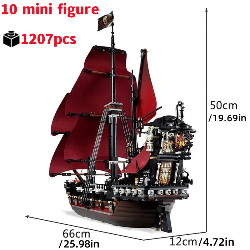 Pirates des Caraïbes Navire Queen's Revenge Navire de guerre Black Pearl Voilier Bloc de construction Briques MOC 4195 Jouets d'assemblage Cadeau pour enfant