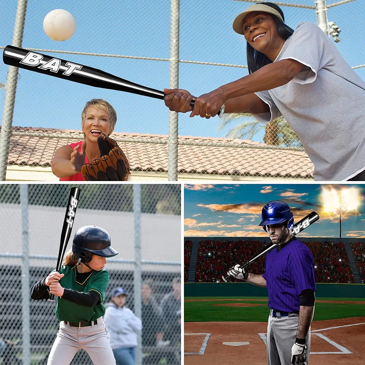 Bate de béisbol y guante de softbol de aluminio engrosado de 20 a 25 pulgadas, cinco colores, para la familia, defensa personal, deportes al aire libre