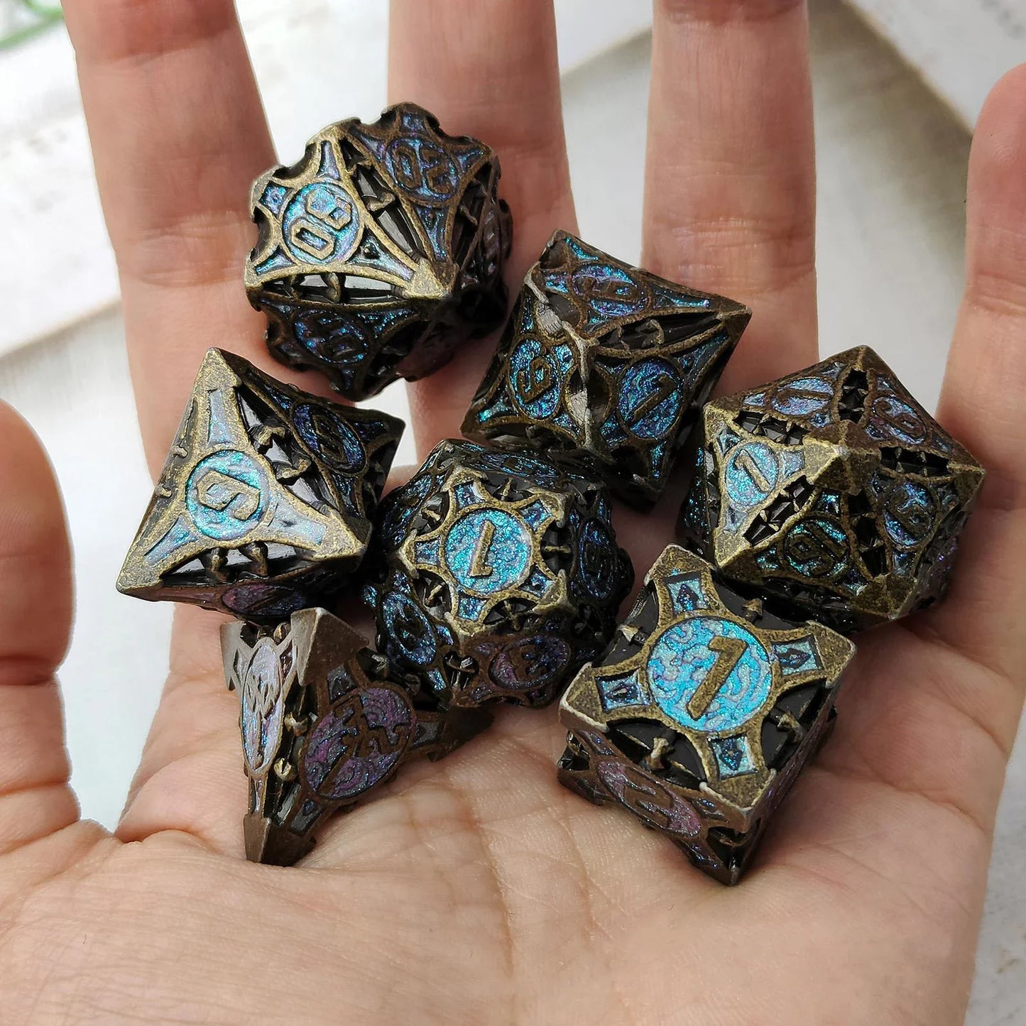 7 piezas de metal para dados DND OCO poliédricos D&amp;D DND Dungeons and Dragons Juego de rol MTG RPG Rol Pathfinder Juegos de mesa