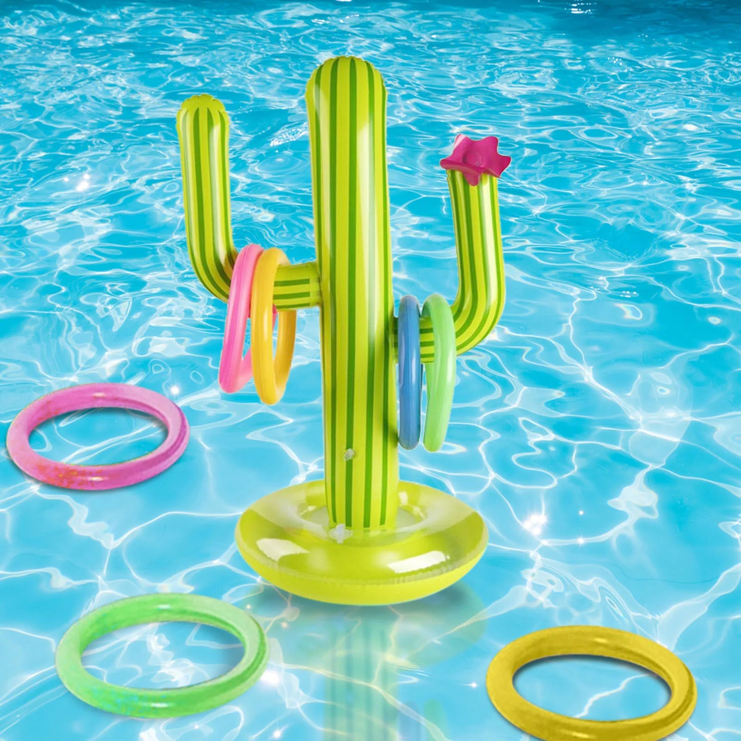 Accessoires de piscine extérieure Ensemble de jeu de lancer d'anneaux de cactus gonflable Jouets de piscine flottants Fournitures de fête de plage Bar de fête Voyage