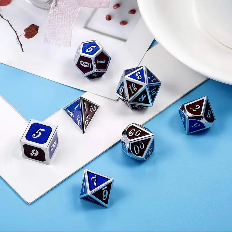 7Pcs/Set Metal Solid Dice with Rich Colors Beautiful and Durable Suitable for Various Scenarios Bars Board Games Family Games