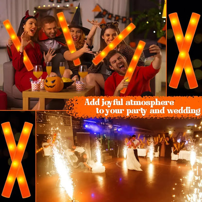 Lot de 20 bâtons lumineux en mousse à LED, 3 modes, orange, clignotant, brille dans le noir, fournitures de fête et de mariage