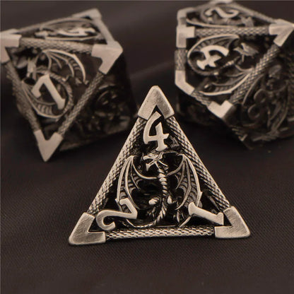 OUKELANWO DND Metal Hollow Dice Set D&amp;D, dés de jeu de rôle polyédriques, dés de donjon et de dragon D et D D20 D12 D10 D8 D6 D4