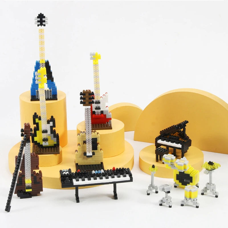 Blocs de construction d'instruments de musique MOC Série musicale Mini piano guitare en plastique Assemblage de bricolage Micro briques Jouet éducatif pour enfants