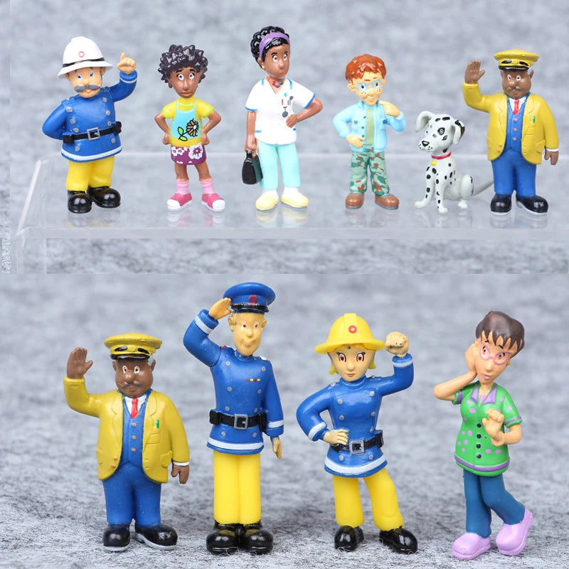 Lot de 12 figurines de pompiers en PVC, dessin animé Sam le pompier, jouets pour garçons et filles, cadeau d'anniversaire ou de Noël pour enfants