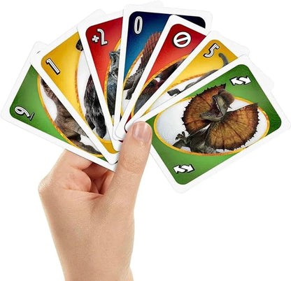 Jeu de société UNO Jurassic World DominionS, dessin animé, motif de personnage, famille, divertissement amusant, cartes uno, cadeaux de Noël