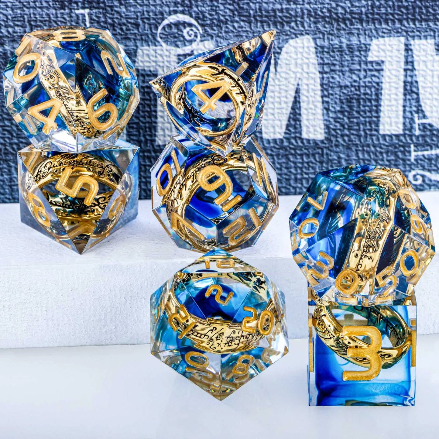 DND D6 Ring & Liquid Flow Eye Sharp Edge Resin Dice Set Blue D&D Dungeon and Dragon Pathfinder D20 D and D Polyhedral RPG Dice