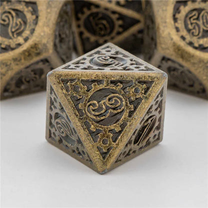 OUKELANWO DND Metal Dice Set D&amp;D pour Dungeon and Dragon, jeu de rôle RPG polyédrique doré D et D Dice D20 D12 D10 D8 D6 D4