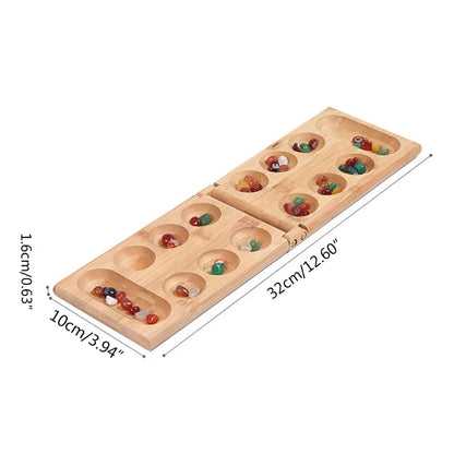 Juego de mesa Mancala con piedras de colores, tablero de madera plegable, juego de ajedrez R9JD