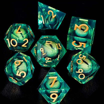 D et D Liquid Flow Core Eye Resin Dice Ring Dice Set Dnd Dnd Dungeon and Dragon Pathfinder Jeu de rôle D20 D&amp;D Dés verts