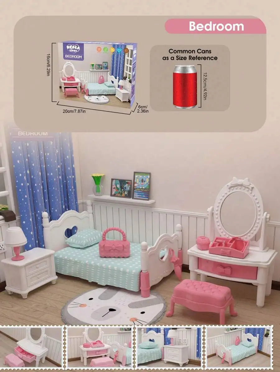 Dollhouse Furniture Bathroom Set DIY Miniature Dollhouse Bedroom Kitchen Accessories Doll House Kids Birthdays Christmas Gifts