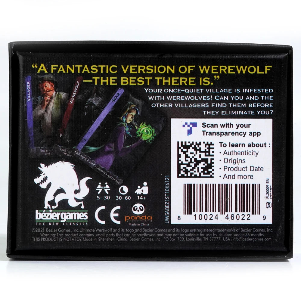 Jeu de cartes Ultimate Werewolf Revised Edition 14 rôles uniques sur 34 cartes de rôle pour garder les jeux frais et engageants Jeu de société sur le thème du loup-garou