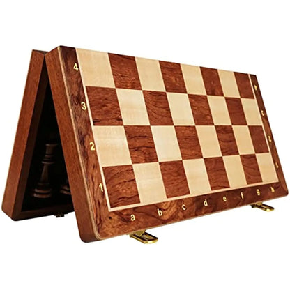 Jeu d'échecs pliant haut de gamme 15" x 15" Pièces en bois massif de qualité supérieure Travail manuel classique Échiquier en noyer Cadeau pour enfants Jeu de société