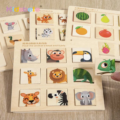 Animal Puzzle Toys for Kids Wooden Logical Thinking Matching Puzzle Montessori Teaching Board