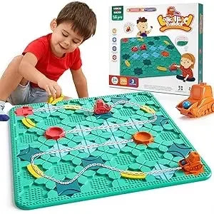 Kids Toys STEM Board Games Smart Logical Road Builder Big Board Maze Puzzle Games with Marbles for Multiplayer and Family Gift