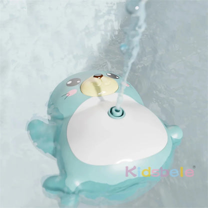 Juguete de baño para bebé con rociador automático de agua, adorable dibujo de león marino, mini concha, compañero de baño, juguetes interactivos