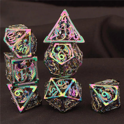 Juego de dados huecos de metal OUKELANWO DND D&amp;D, dados poliédricos para juegos de rol, dados de mazmorras y dragones D y D D20 D12 D10 D8 D6 D4