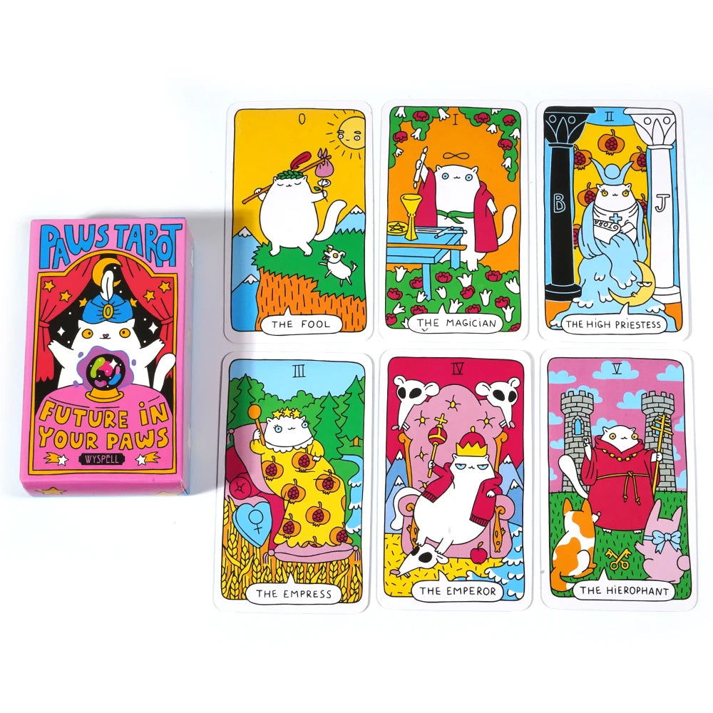 Cartes de tarot pour chat Wyspell Jeu de tarot pour chat de 78 cartes Cartes de tarot uniques pour les amoureux des chats et les passionnés de tarot Tarot mignon