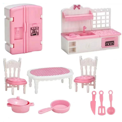 24 piezas de muebles de casa de muñecas en miniatura de estilo marrón, accesorios de juguete para niños, lindas cosas de cocina rosa kawaii para regalos de niña